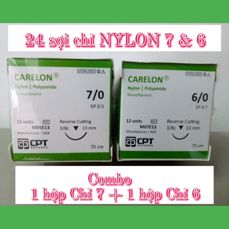 Chỉ phẫu thuật NYLON 7/0 + 6/0 (Carelon CPT). Combo 02 hộp.