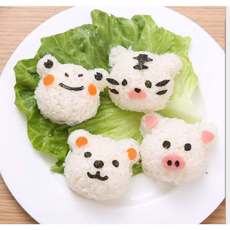 Khuôn Làm Sushi 4 Trong 1 Hình Gấu 3D Dễ Thương