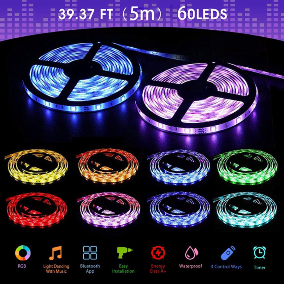 Đèn Led Tiktok- Led RGB 5M 5050 Dây Dán Đổi 7 Màu-Chống Nước,Cảm Biến Nháy Theo Nhạc Đèn Trang Trí