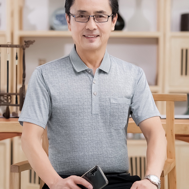 Áo thun cotton tay ngắn cổ bẻ thời trang cho nam trung niên 40-50 tuổi