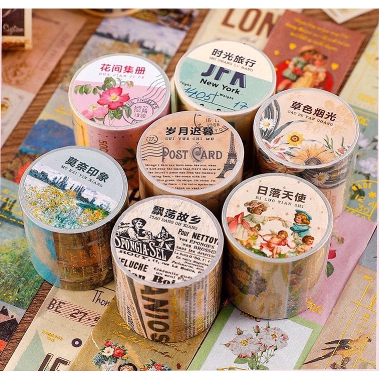 Cuộn Washi tape vintage WS12 - Băng keo dính trang trí sổ phong cách cổ điển