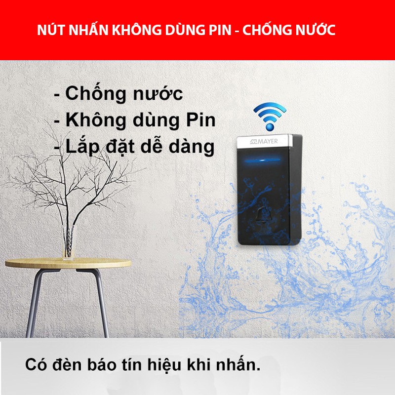 Chuông Cửa Không Dây Cao Cấp Nút Nhấp Không Dùng Pin Mayer MDB817