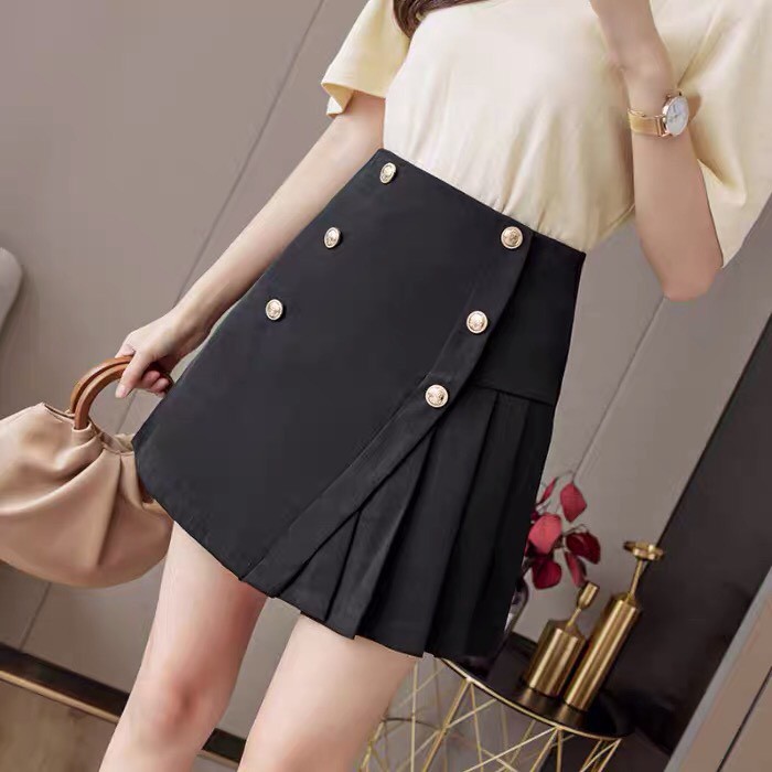 [Quà tặng là dây buộc tóc shop tri ân khách hàng]Chân váy xếp ly ngắn 6 khuy trước, Chân váy chữ A công sở cách tân MS04 | BigBuy360 - bigbuy360.vn