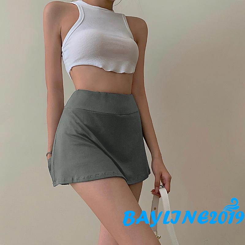 Chân Váy Ngắn Lưng Cao Xếp Ly Màu Sắc Trơn Thời Trang Cho Nữ