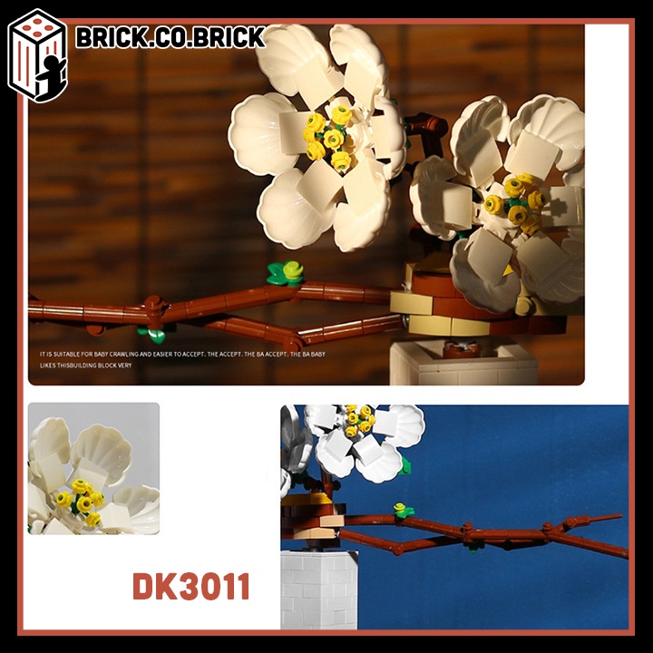 Bộ Đồ Chơi Lắp Ráp Kiểu Bình Hoa Mận Trắng Hồng Trưng Bày Tuyệt Đẹp Flower Bouquet Building Blocks DK3011