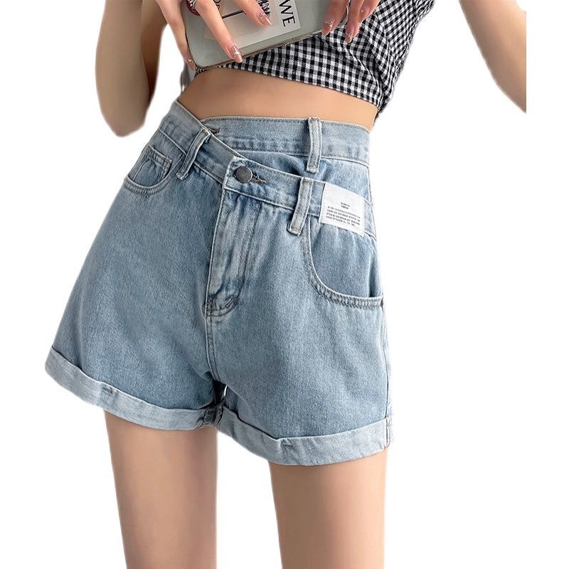 Quần Short Denim Bất Đối Xứng 164256 Quần Short Nữ Lưng Cao Dáng Chữ a Thời Trang