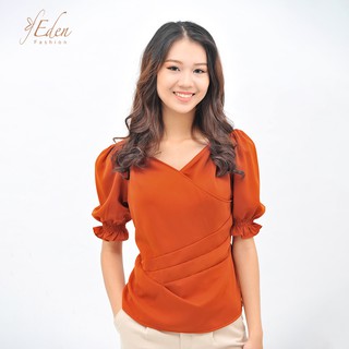 Áo kiểu nữ thời trang Eden tay phồng cổ đắp chéo - ASM103