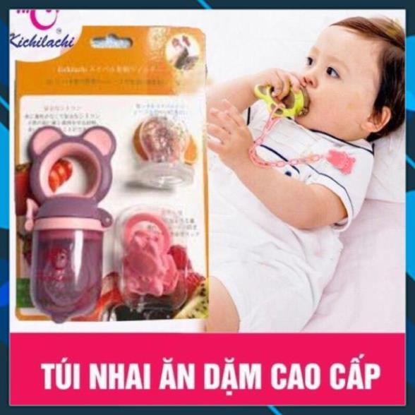 [freeship]Túi nhai chống hóc Kichilachi (Tặng kèm 2 núm sơ cua và dây xích cho bé)