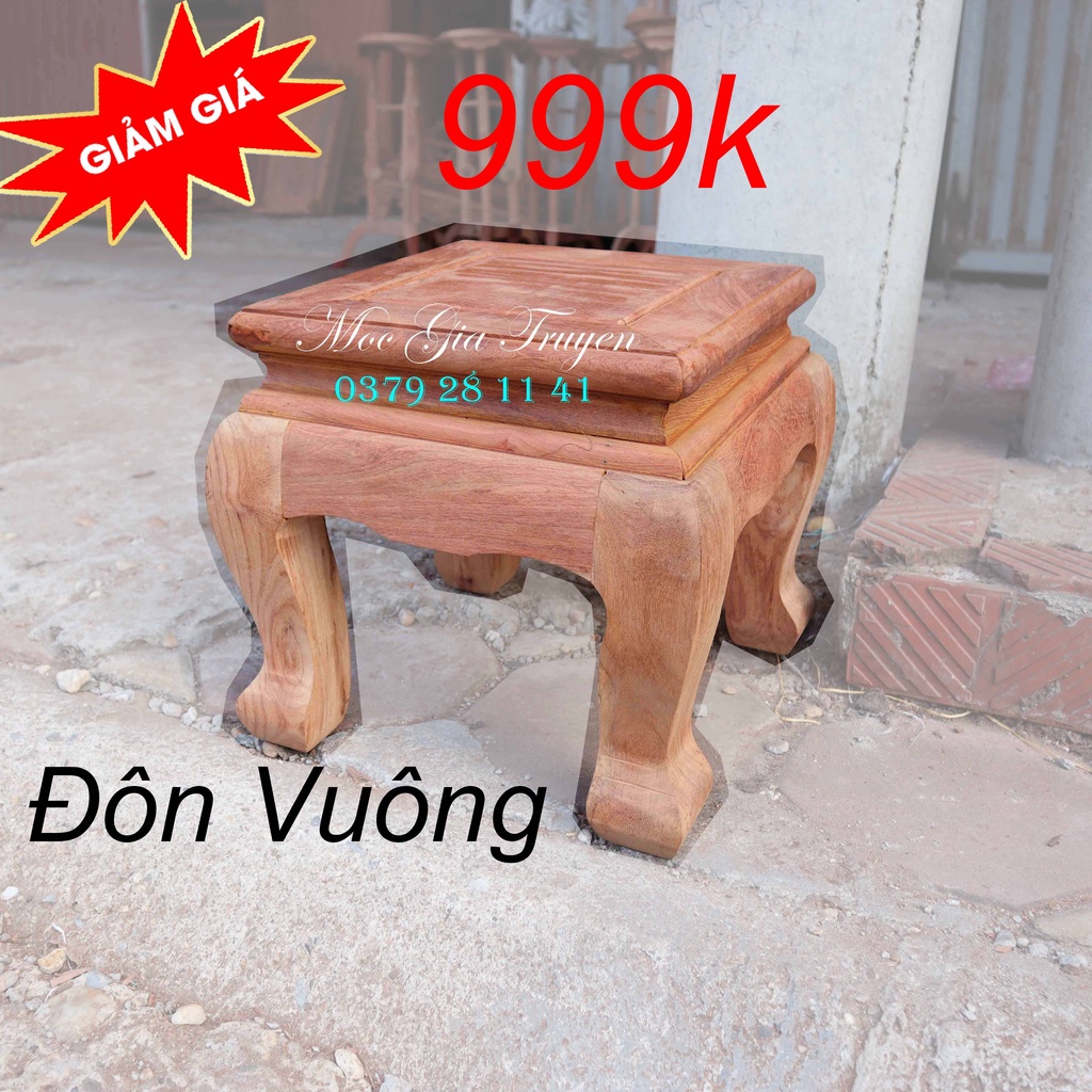 Kỷ Vuông đôn ghế ngồi trơn gia đình gỗ hương vuông 35 cao 40cm
