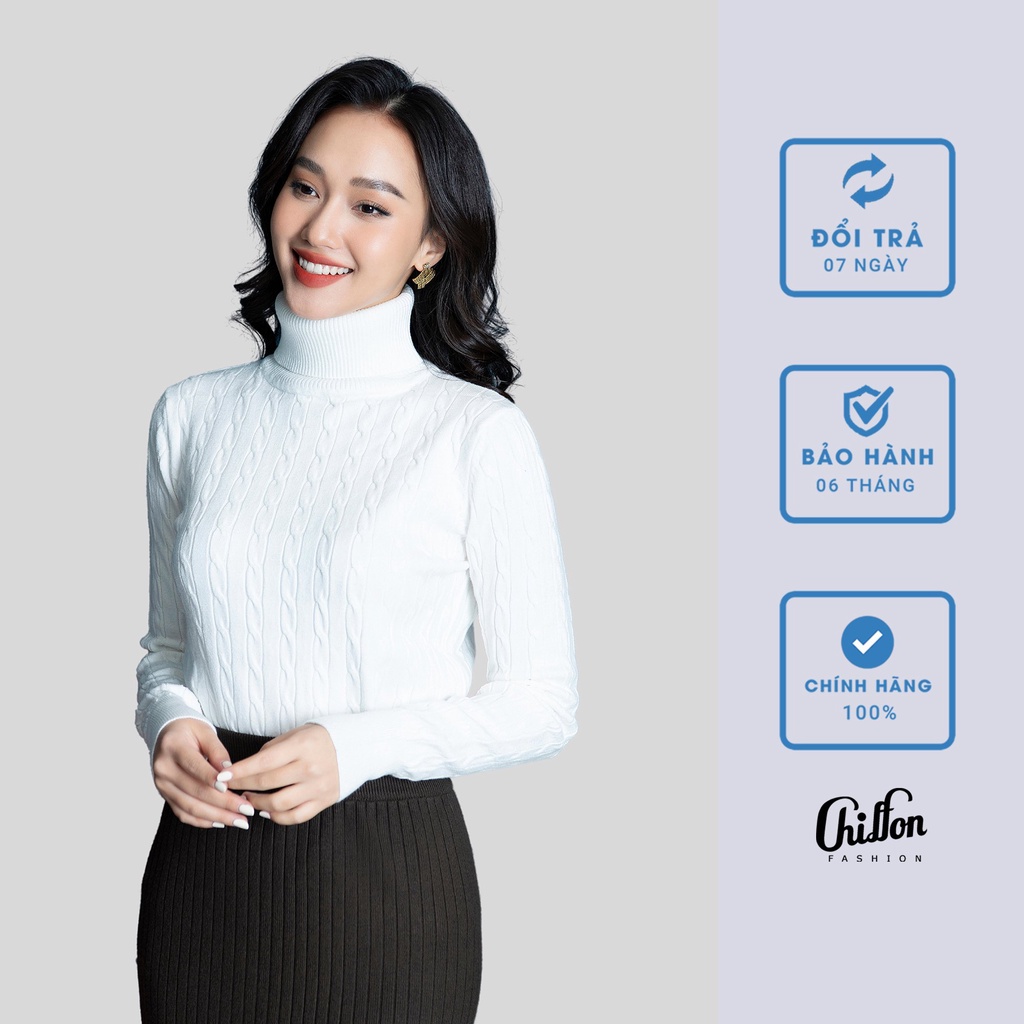 Áo len cổ lọ vặn thừng freesize dưới 62kg, Áo len dài tay cổ lọ thiết kế cao cấp