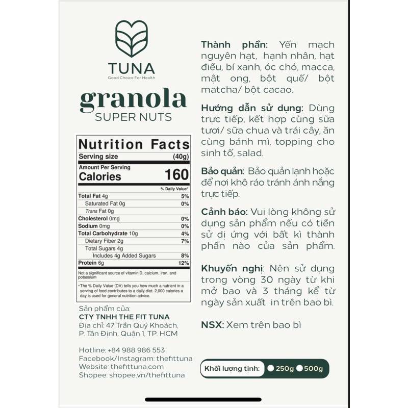 [Mã 254FMCGSALE giảm 8% đơn 500K] Granola KHÔNG NHO ăn kiêng tăng cơ giảm mỡ không đường