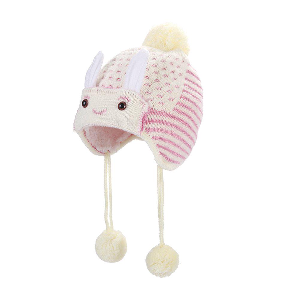 Nón len mặt thỏ phối trái pom pom đáng yêu