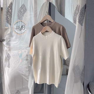 Áo len cộc tay cổ tròn trơn bassic