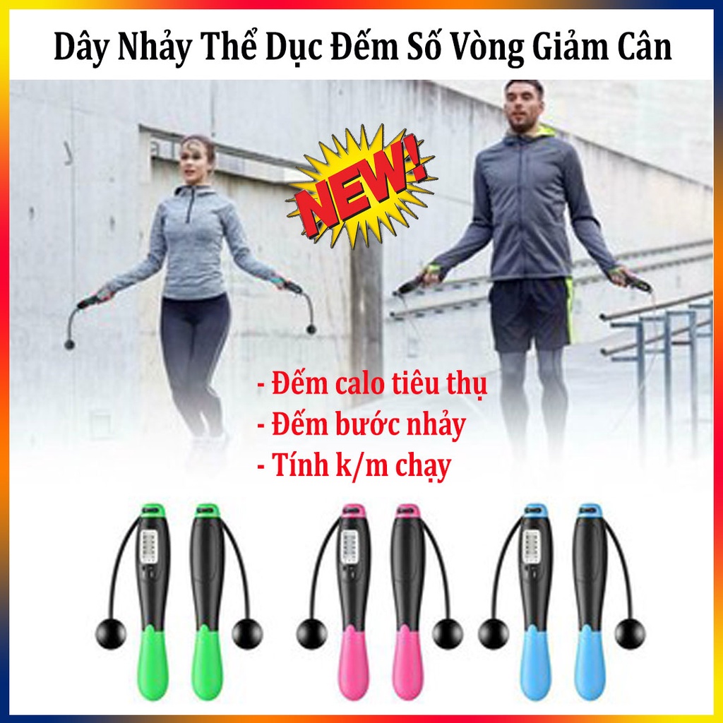 Dây Nhảy Thể Dục Đếm Số Vòng Giảm CânFREE SHIP - Dây Tập Thể Lực Điện Tử Dài 3M - Có Màn Hình Hiển Thị LCD