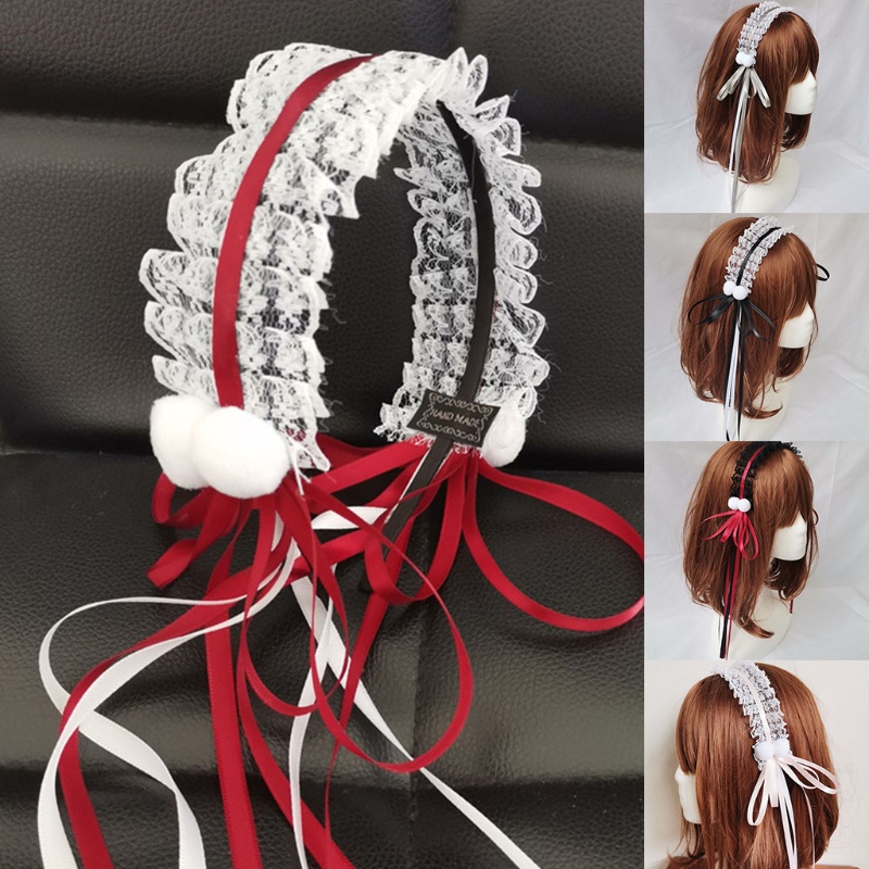 Flgo Kẹp Tóc Ruy Băng Dài Đính Nơ Bằng Lông Xù Phối Ren Dành Cho Hóa Trang
