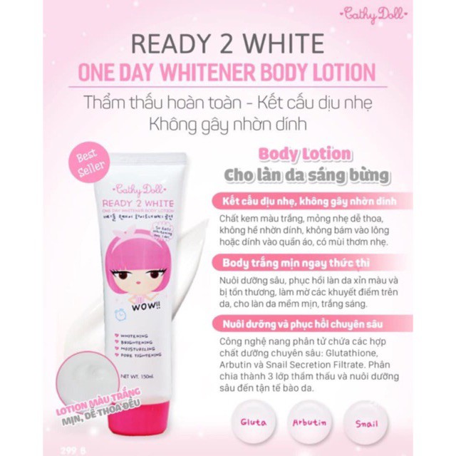 Sữa dưỡng thể trắng da Cathy Doll Ready 2 White 150ml