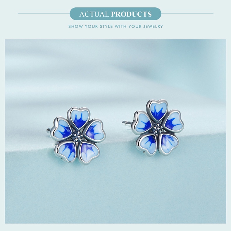 BAMOER Bông Tai bạc 925 HìNh Hoa ThờI Trang