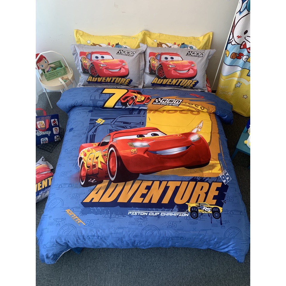 Bộ chăn ga gối cotton lụa cao cấp hình hoạt hình disney  cho bé
