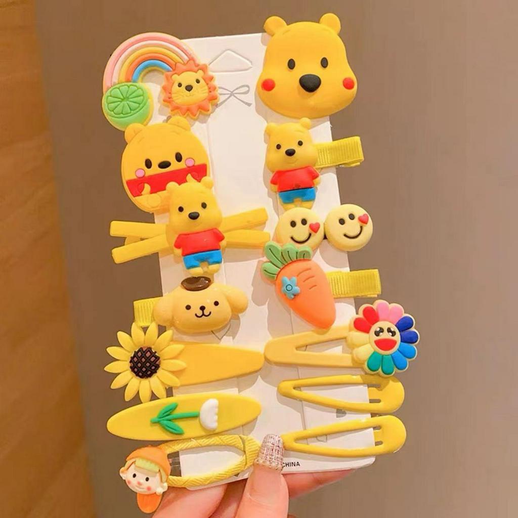 Kẹp tóc mái, Set 14 kẹp tóc cho bé gái nhiều màu sắc họa tiết dễ thương  Gấu dâu lotso hồng