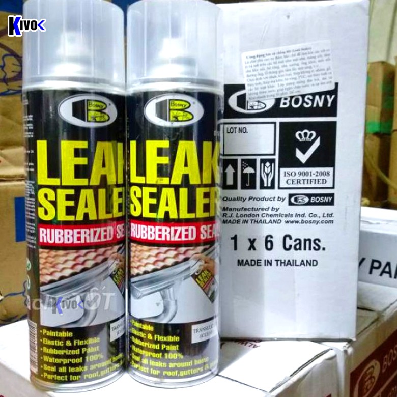 Bình Xịt Chống Thấm Đa Năng Leak Sealer BOSNY THÁI LAN B125 Chai Xịt Chống Dột Mái Nhà Mái Tôn, Sơn Xịt Chống Thấm Nước