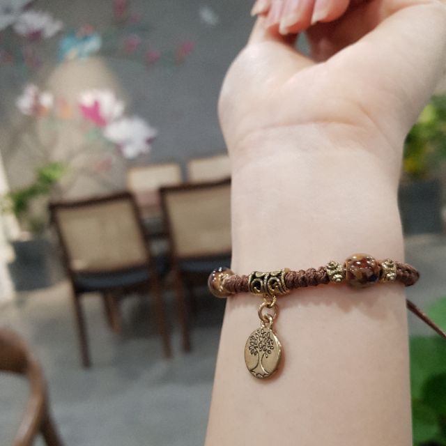 Vòng tay dây rút đá thổ cẩm phong cách vintage siêu xinh, bán giá rẻ