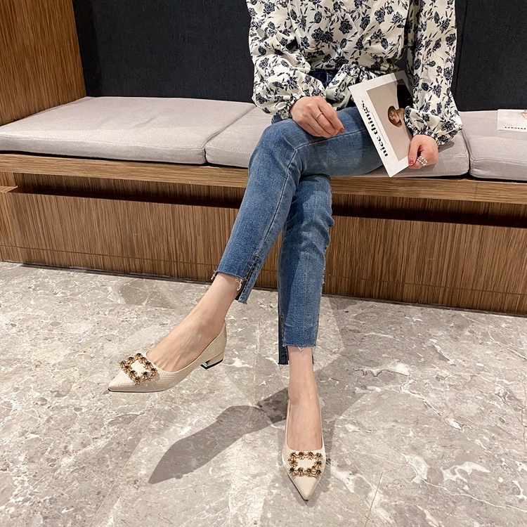 Giày Búp Bê Mũi Nhọn Đính Đá Lấp Lánh Thời Trang Cho Nữ Size 34-44 3Cm