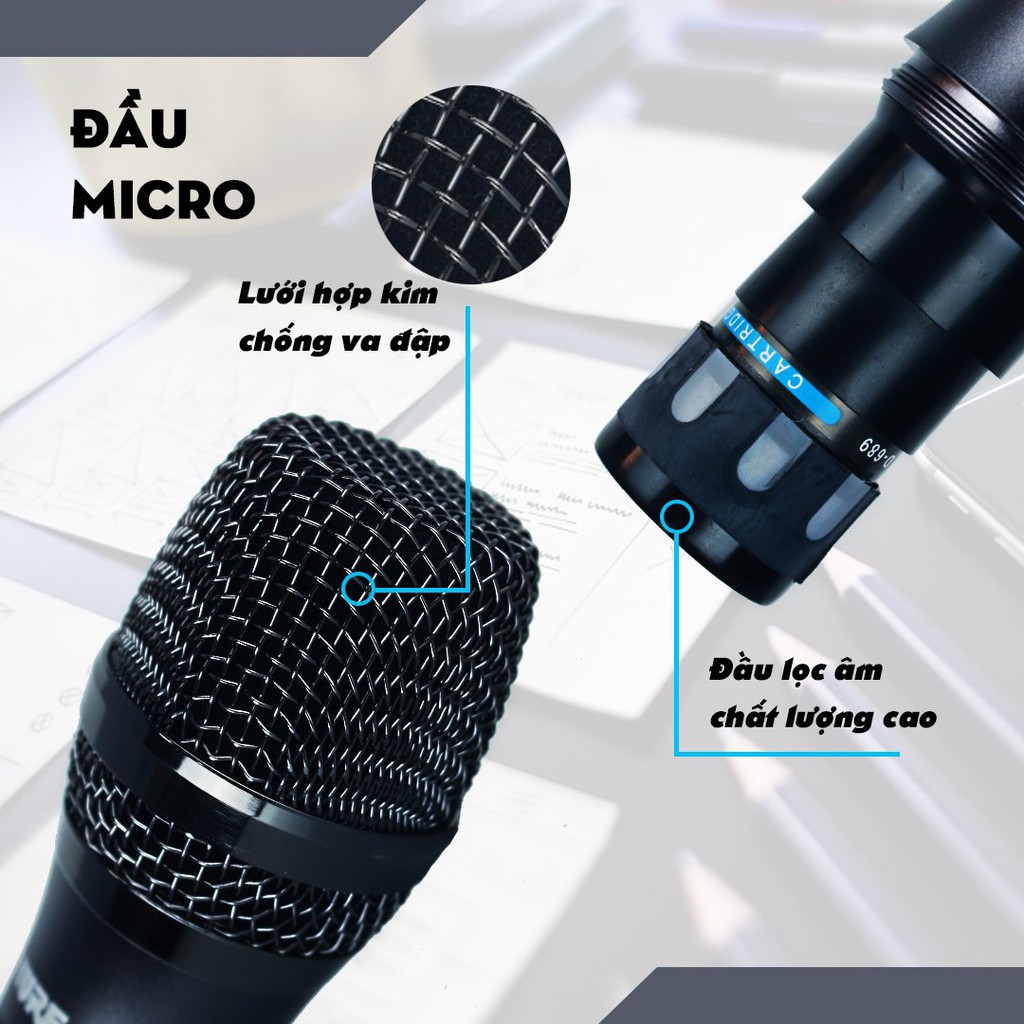 Micro Karaoke Không Dây SHURE U2000 Chính Hãng Cực Hay-Toàn Thân Hợp Kim Nhôm-Bảo Hành 12 Tháng - 1 đổi 1 Trong 7 Ngày