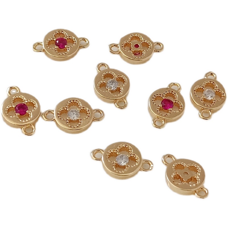 Bộ Vòng Cổ/Vòng Tay/Dây Chuyền Hình Tròn Rỗng Đính Đá Zircon Màu Vàng Đồng 14K DIY 8mm