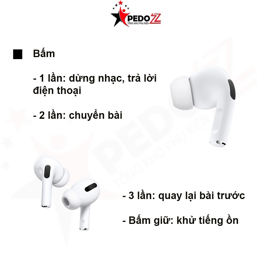 Airpod pro bluetooth iphone 7 plus, 8 plus, X, không dây 5.0 cảm ứng cực nhạy, công nghệ định vị và chống nước IPX4