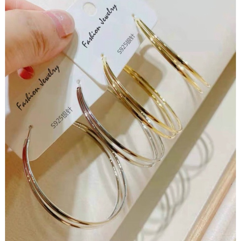 khoen tròn 2 cạnh retro, khuyên tai tròn phong cách hàn quốc cá tính