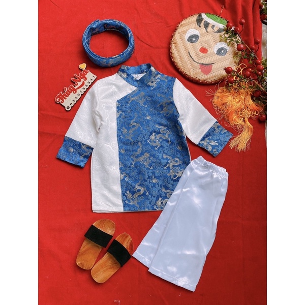 Bộ áo dài bé trai có kèm quần, vấn đầu xịn ảnh thật