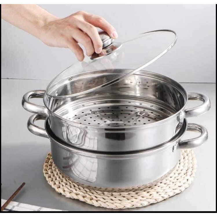 Nồi hấp inox 2 tầng đa năng, dùng được cho cả bếp từ