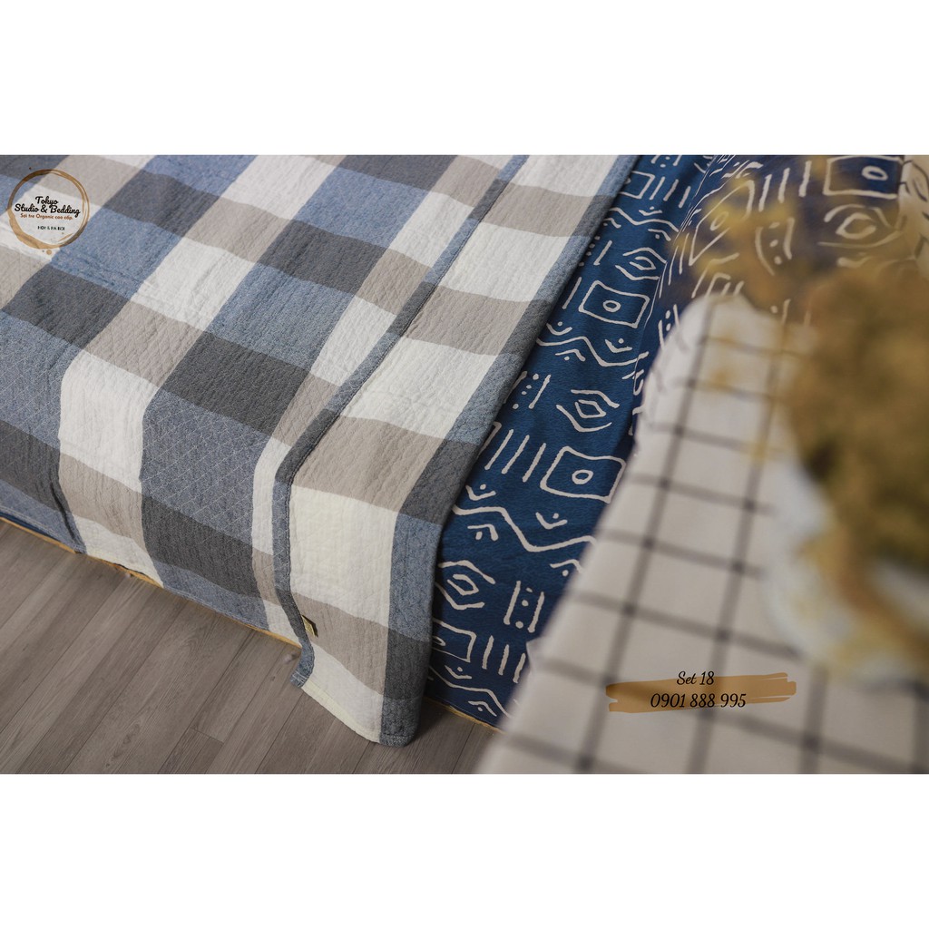 Set 18_Chăn Xô Cotton Sợi tre Organic dòng Basic &amp; Ga gối cottton nguyên chất 100%
