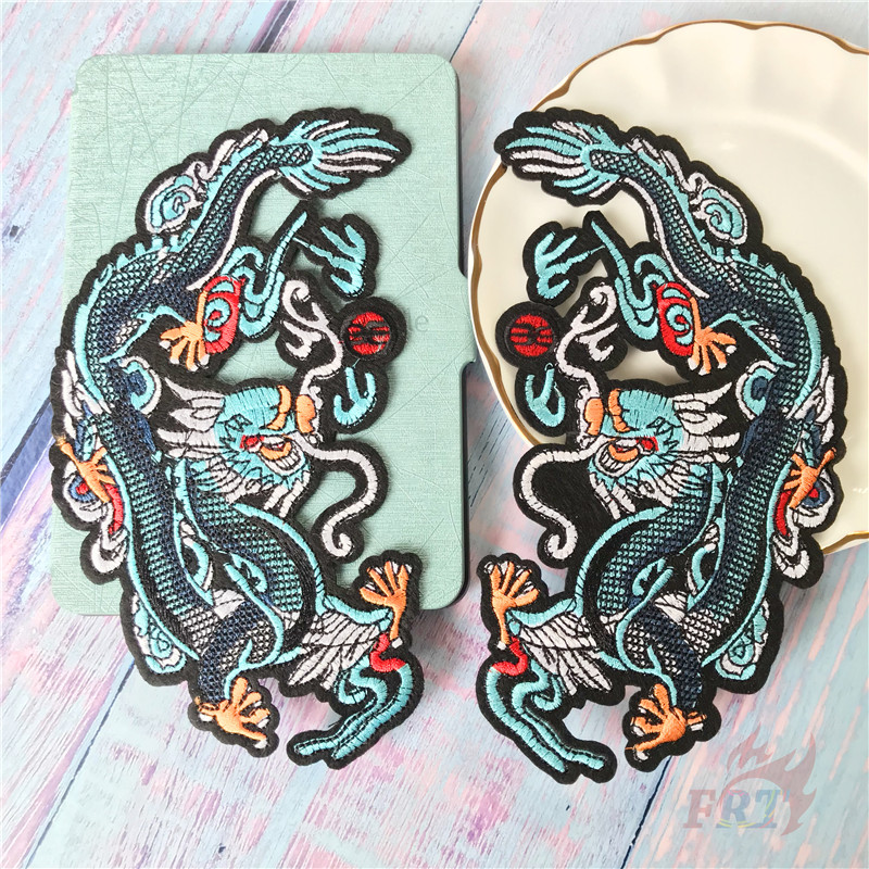 Miếng vá ủi thêu trang trí quần áo hình rồng kiểu Trung Hoa 10cm x 20cm