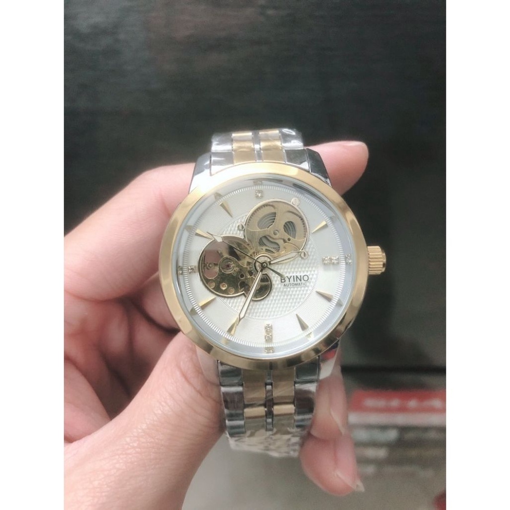 Đồng hồ nam B Y I N O chính hãng cao cấp đẹp, đồng hồ cơ nam dây kim loại mặt 42, BH 24 tháng mã A9