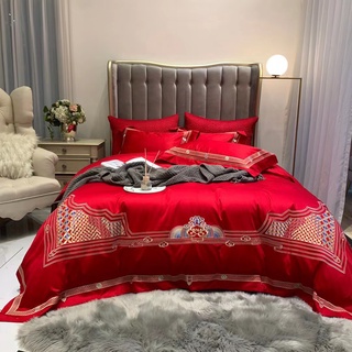 Bộ Chăn Ga Gối Lụa Đỏ Cưới Markcross 120S - Wedding Bedding