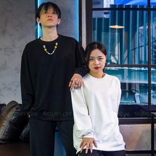 Áo sweater trơn nam nữ local brand NIGUST N000 chất liệu nỉ da cá form rộng oversized màu đen trắng Fullbox