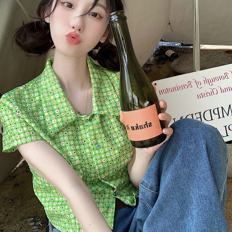 Áo Sơ Mi Mỏng Ngắn Tay In Họa Tiết retro Thời Trang Hàn Quốc Cho Nữ