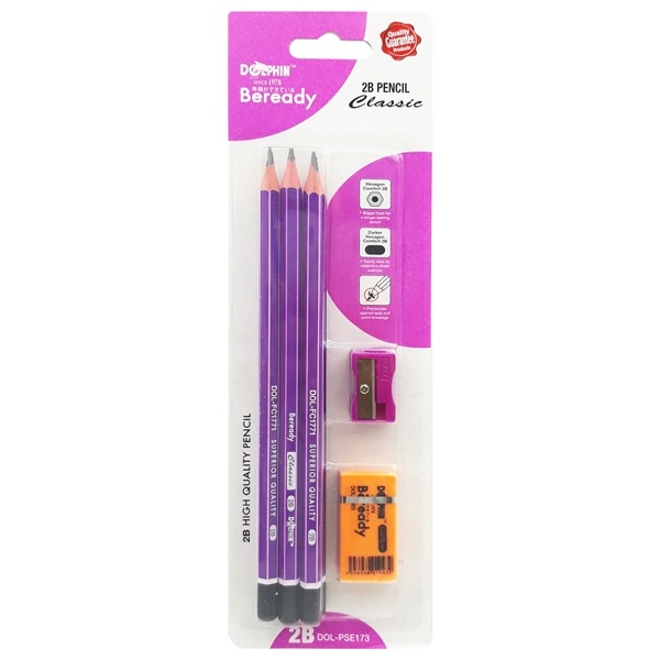 Bộ 6 Bút Chì Gỗ 2B + 1 Gôm + 1 Đồ Chuốt Classic - Dolphin DOL-PSE173 (Mẫu Màu Giao Ngẫu Nhiên)