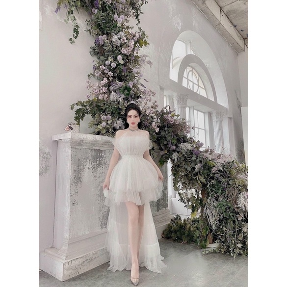 Đầm maxi lưới cúp xếp tầng đuôi tôm kết cườm TRIPBLE T DRESS - size M/L - MS378V
