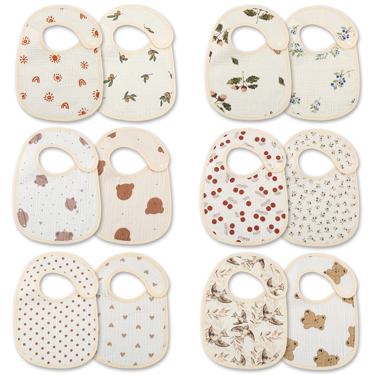 Bộ 2 Yếm Ăn cotton Chống Thấm Nước Xinh Xắn Tiện Dụng Cho Bé