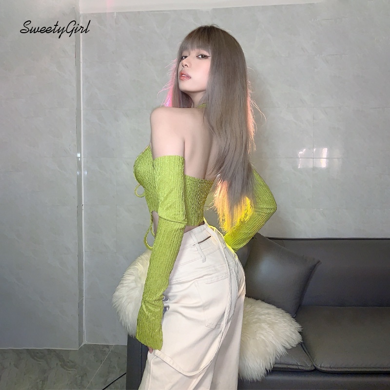 Áo Croptop Sát Nách Cổ Chữ V Màu Sắc Trơn Thiết Kế Quyến Rũ Cho Nữ