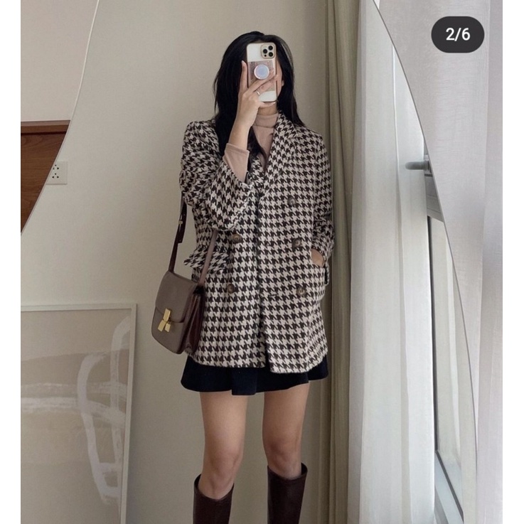 (Ảnh thật) Áo khoác dạ kẻ ziczac chần phao oversize | BigBuy360 - bigbuy360.vn