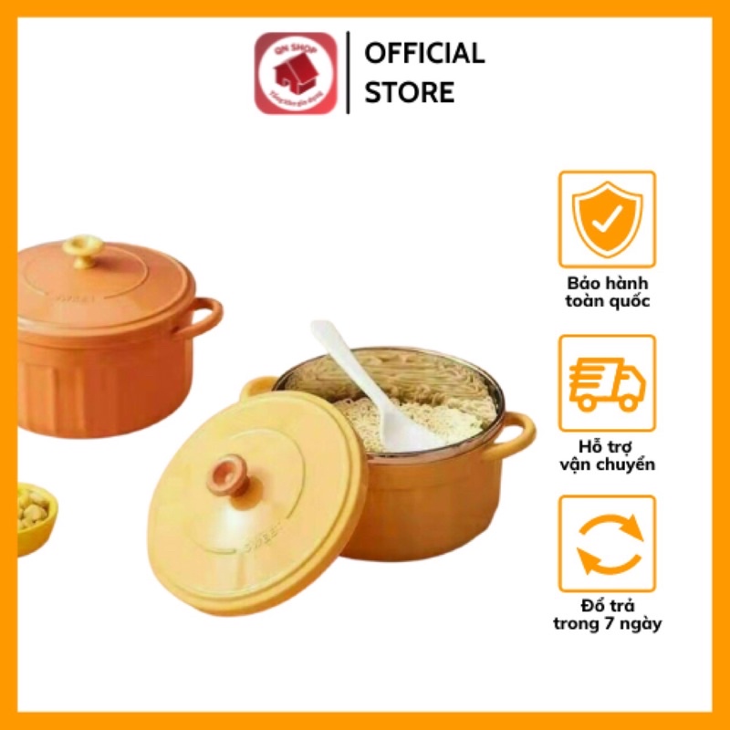 Bát úp mì - Bát ăn mì tôm inox 2 lớp cách nhiệt hình chiếc nồi có nắp đậy