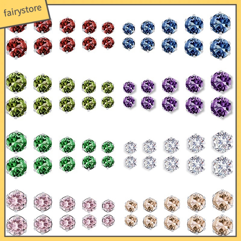 Set 12 đôi bông tai đính đá cubic zirconia
