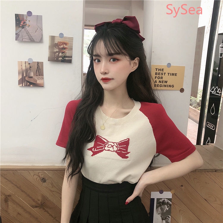 Áo tay ngắn dệt kim thời trang mùa hè cho nữ