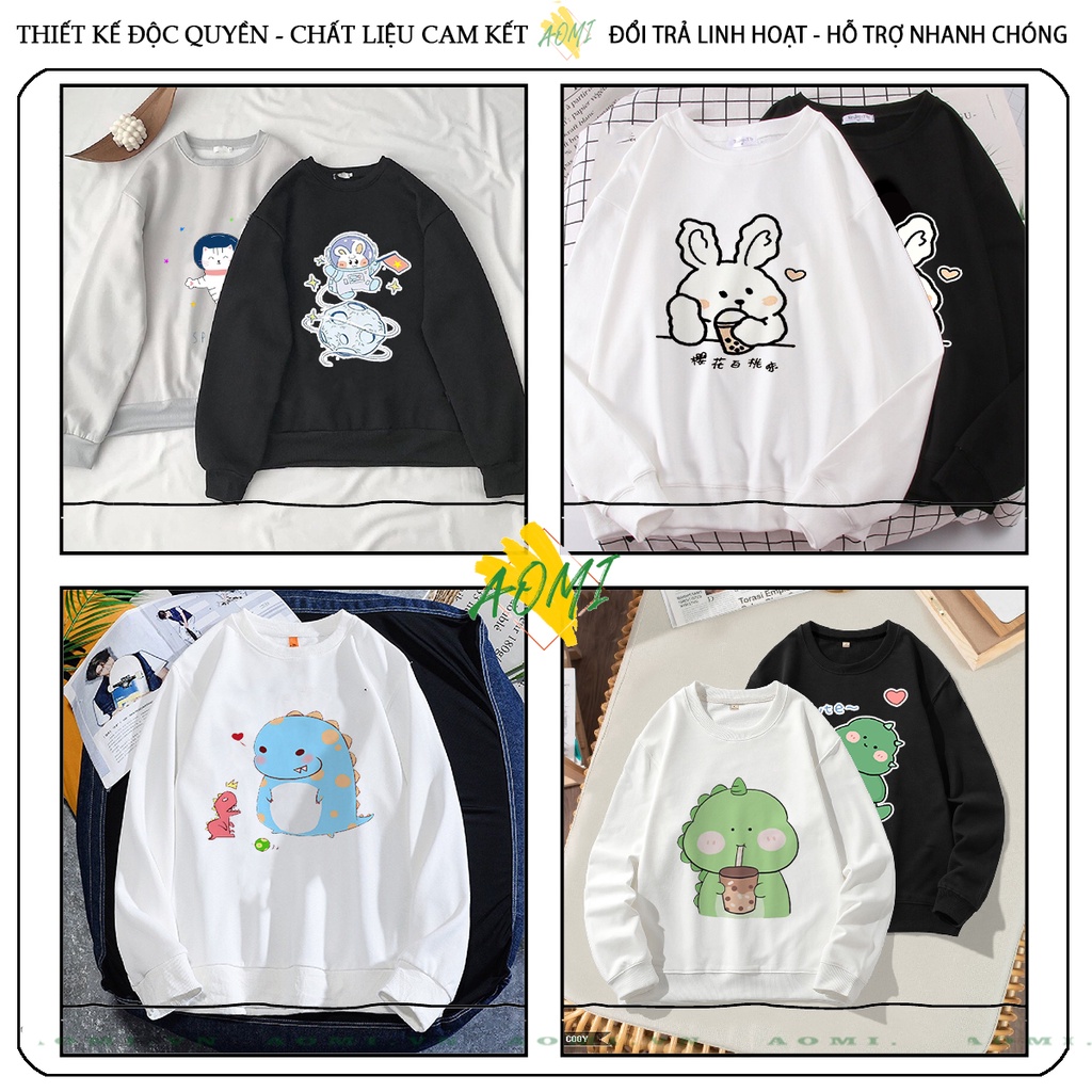 Áo Nỉ Bông  khủng long cute Sweater tay dài da cá unisex full size AOMIVN