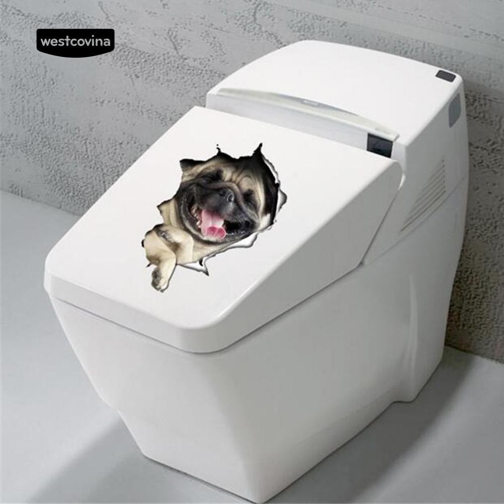 Nhãn dán nắp bồn toilet hình chó/mèo dễ thương