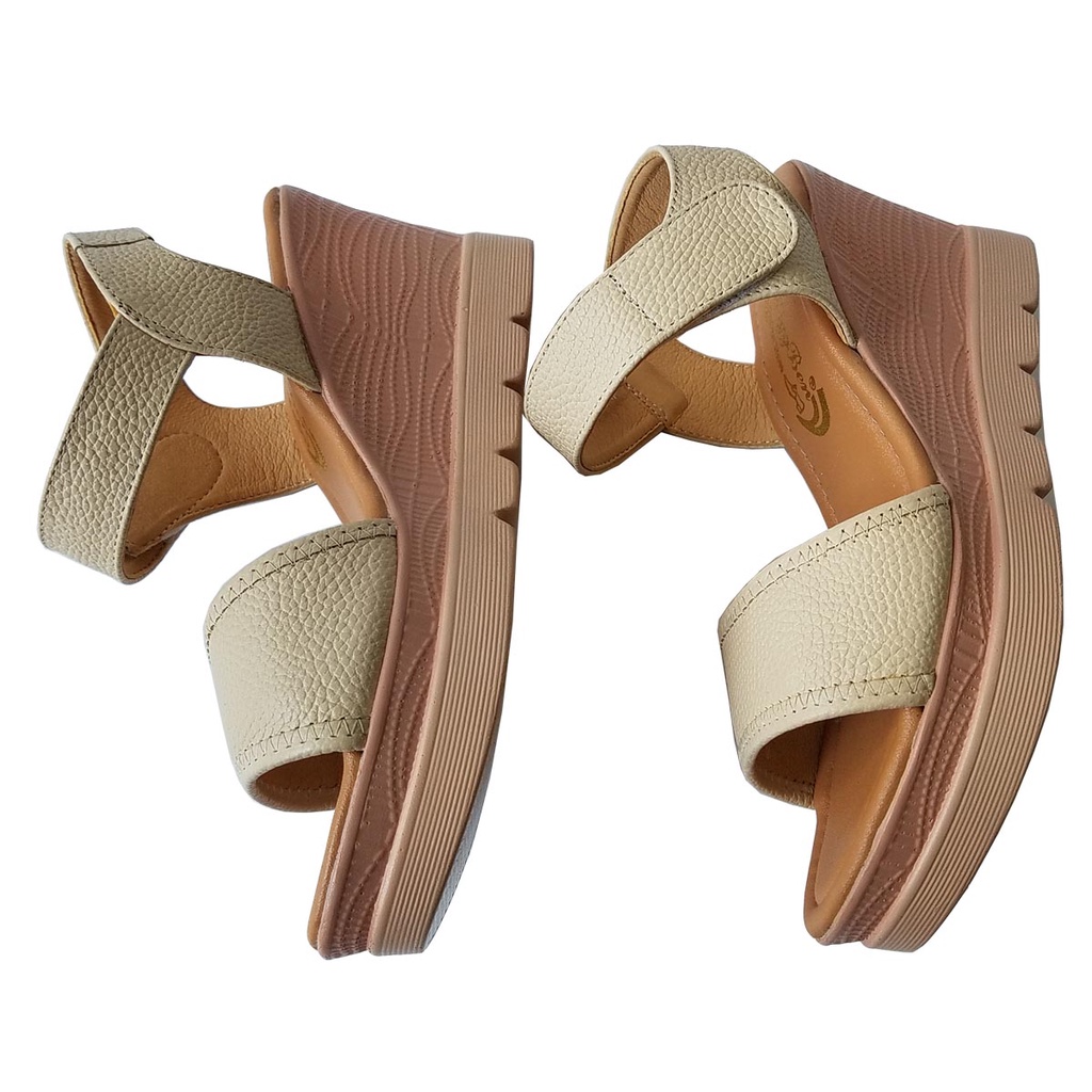Giày sandal xuồng nữ da bò BIGGBEN cao 7 phân HKD073