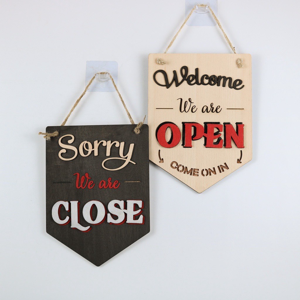 Bảng gỗ treo tường, trang trí nhà cửa open close, đẩy váo kéo ra, no smoking, cấm hút thuốc, wifi free tặng đinh 3 chân